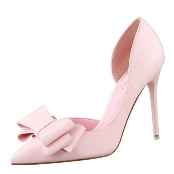 Big Tree Shoes - Big Tree heels Barbie pale Pink stiletto bowknot bridal party pumps pointed toe
